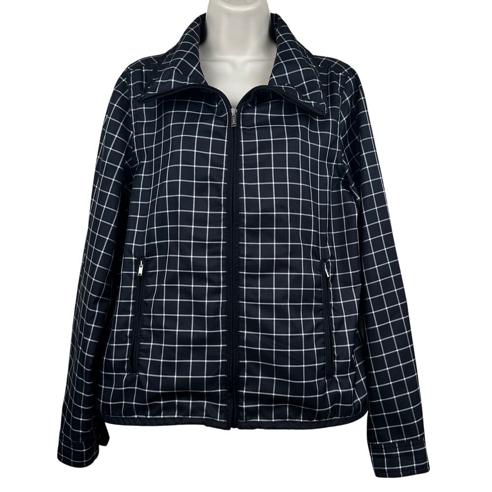Lauren Ralph Lauren Y2K Jacket Lightweight Windbreaker Plaid Check Black Med